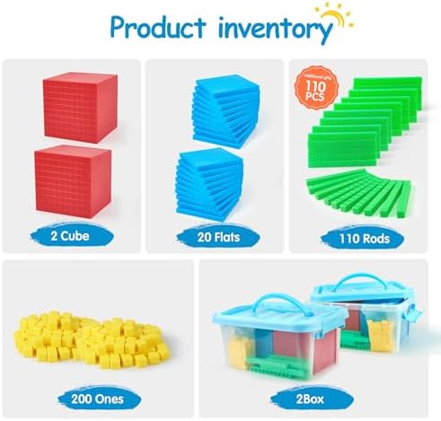 TOMMYHOME 334 PCS Base Ten Blocks Set,Contains 110 rods Counting Cubes to Help Kids Learn Maths. 2 Boxes-Pack. - Image 2
