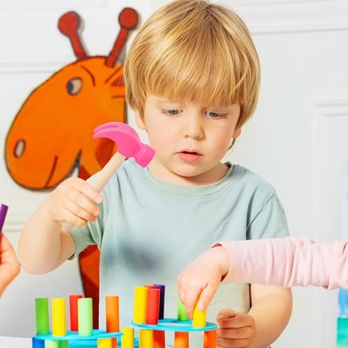 Fowecelt Wooden Hammer Toys Simulation Hammers Maintenance Tools Educational Toys for Kids Birthday Party Games Supplies (Pink) - Image 4
