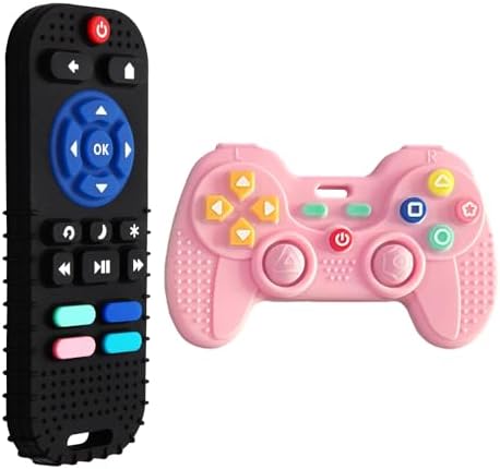 Hooku 2 Pack Remote Teether for Baby, Silicone Teethers for Babies 6-12 Months, Baby Teething Toys for Babies 0-6 Months, Remote Control Toy, Infant Gifts for Boys Girls by Hooku