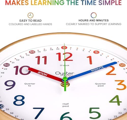 Oyster&Pop Rainbow Kids Wall Clock - Silent 10" Analog Learning Clock - Image 2