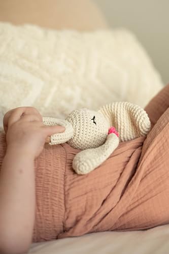 Wooden Baby Rattle - Bunny - Newborn - Crochet - Cream, White, Pink - Image 5