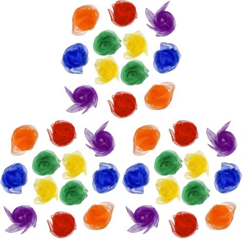 Lolakee Dance Scarves for Kids 12 Pcs Music Scarves Dance Scarf Play Scarves for Children Movement Square Juggling Silk Tricks Scarves Rhythm Band Scarves(6 Colors,24" x 24") (Pack of 3) by Lolakee