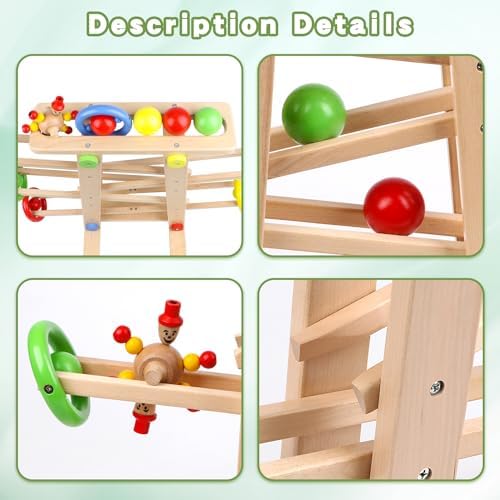 Wooden Wooden Race TrackToys, Wood Car Ramp Racer Toy Vehicle Set with 4 Balls & 5 Race Tracks, Great Educational Montessori Toys for Kids Boys Girls - Image 3
