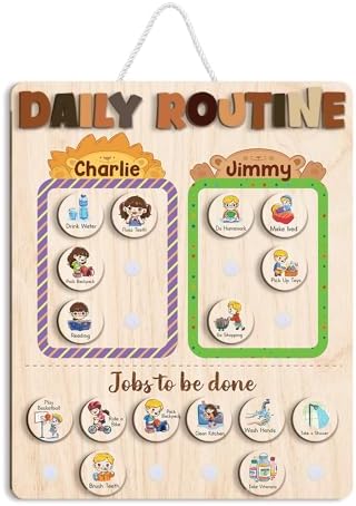 Wooden Chore Chart for Kids Multiple Kids 13.5"x16.5", Behavior Chore Chart for Kids at Home, Daily Routine for Kids, Daily Responsibilities for Toddlers by TinyKidz