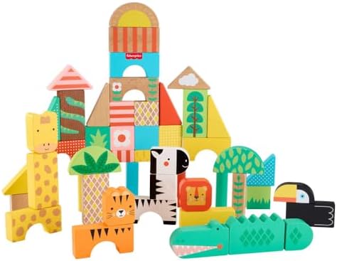 Fisher-Price Wood Toddler Toy Jungle Blocks, 50-Piece Wooden Animal Building Set for Preschool Pretend Play Kids Ages 2+ Years - Image 6