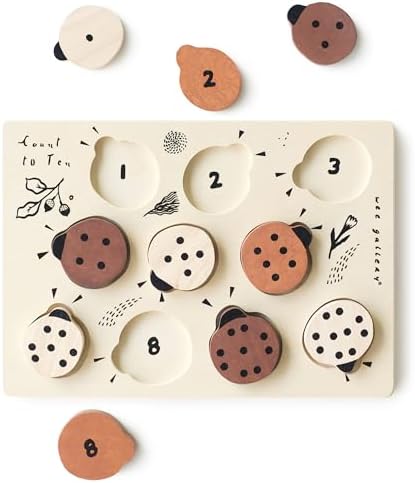 Wee Gallery Wooden Puzzle for Toddlers, Count to 10 Ladybugs Knob Puzzle by WeeGallery