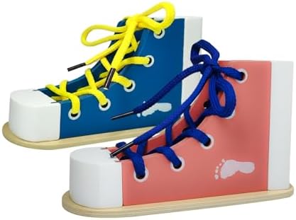 Learn to Tie Shoes for Kids, Wooden Lacing Sneaker Toy,Montessori Educational Toy for Toddlers Ages 4-8 by Unknown