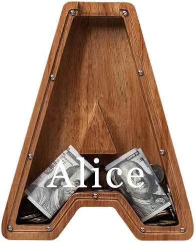Personalized 12" Extra Large Wooden Letter Piggy Bank for Kids Boys Girls, (Laser Engraved Name) Custom Initial Letter Shape Piggy Bank, Alphabet Coin Bank Grandchildren Birthday by Ladenk
