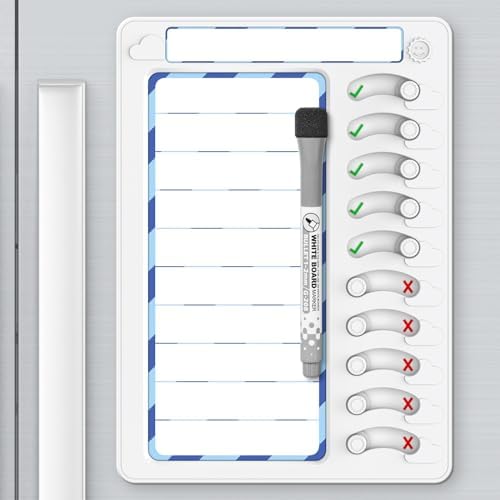Chore Chart for Kids Dry Erase Chore Board ADHD Tools for Kids to Do List Checklist Task Board Routine Chart Planning Board for Fridge with 10 Sliders and Magnetic Marker, White and Blue, 1 Pack by KAQUBE