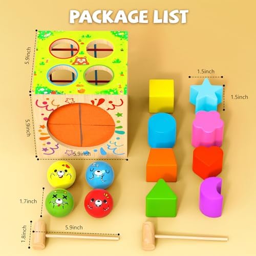 4-in-1 Montessori Toys for 1+ Year Old - Shape Sorting Activity Cube, Hammer Pounding Game, Baby Blocks & Sensory Toys for Toddlers 1-3, Wooden Toy Gift for 1 Year Old Boys and Girls - Image 5