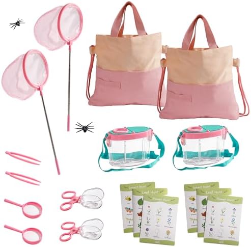 ROBOTIME 2-Person Bug Catcher Kit for Kids - Complete Pink Outdoor Explorer Set with Double Tools for Siblings & Friends (Ages 3+) by ROBOTIMEBuildingThingstoLife