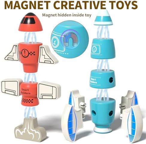 DIY Magnetic Robot Building Toy for Kids 3-5, 33 PCS STEM Stacking Playset with Storage Box, Rocket Robot Creative Kit, Kid Magnet Toys Gift for Years Old Boys & Girls (Christmas Birthday) - Image 3