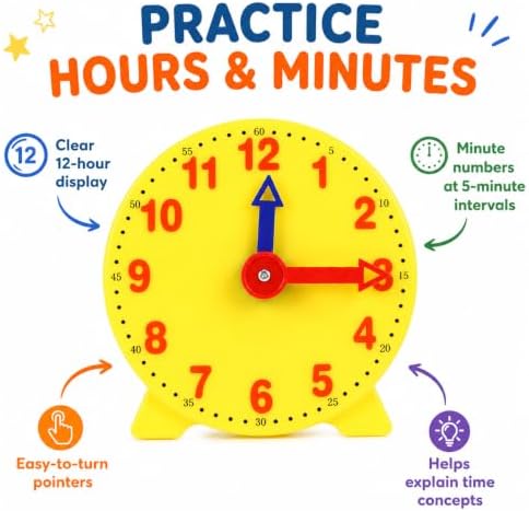 4 inch Teaching Clock, Learning Tell Time Analog Clock Demonstration 12 Hour 2 Pointers for Classroom Teacher - Image 4