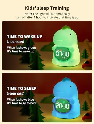 MASHI Dinosaur Kids Alarm Clock with Time to Wake Sleep Trainer White Noise - Image 3