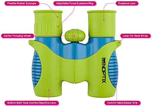 Binoculars for Kids, Girls or Boys Real Kids Binoculars in Vibrant Green Blue - Includes Sticker Book with 40 Bird Species - Small Toys for Toddlers - Image 6