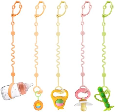 LittleHugs Toy Straps for Baby, 5pcs Adjustable Toy Holder for Stroller Accessories, Silicone Tether Pacifier Clip, No Throw Travel Essential Leash for High Chair, Car Seat (5 Pack Macaron) by LittleHugs
