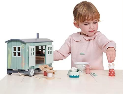 Tender Leaf Toys - Secret Meadow Shepherd’s Hut - Portable Furnished Wooden Shepherd’s Hut on Wheels with 11 Pcs Accessories and 3 Mice Dolls - Open-Ended Play and Story Tellings - Age 3+ - Image 4