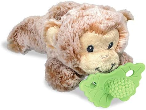 RaZbaby Monkey RaZbuddy w/RaZberry Teething Relief Pacifier – Soothes Sore Gums w/Nature-Inspired Texture, 100% BPA-Free Silicone Teether, Detachable Stuffed Animal – 3 Months+ Teether, Green by RaZbaby