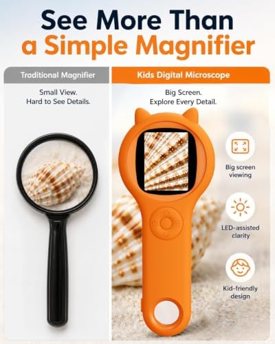 Bug Exploration Microscope for Kids, 500X Handheld Digital Microscope with 2" IPS Screen, Backyard Adventure STEM Science Toy Age 5-12 (Orange) - Image 4