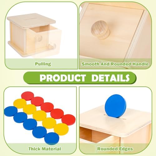 Adena Montessori Wooden Coin Box with Drawer Object Permanence 6-12 Months - Image 4