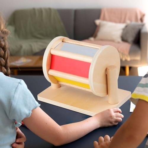 Rotating Drum Rolling Drum Roller, Color Recognition, Wooden Toy with Mirror and Bell for Children Infant Toy - Image 5
