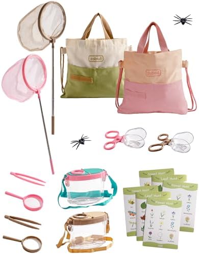 ROBUD Dual Bug Catcher for Kids,Includes 1 Pink and 1 Green, Bug Catching Kit with Bag Kit, Outdoor Exploration Set for Camping, Montessroi Toy for Kids Coming Closer to Nature，WRP61 by ROBUD