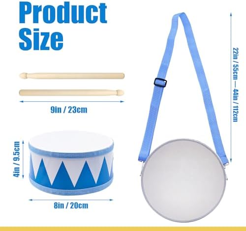 Kids Drum Set 8 Inch Wooden Toy Drum with 2 Mallets & Adjustable Strap - Image 2