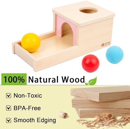Adena Montessori Object Permanence Box with Tray Three Balls Montessori Toys for 6-12 Months Baby 1 Year Old Infant Toddler Wooden Pink Door for Girl - Image 5
