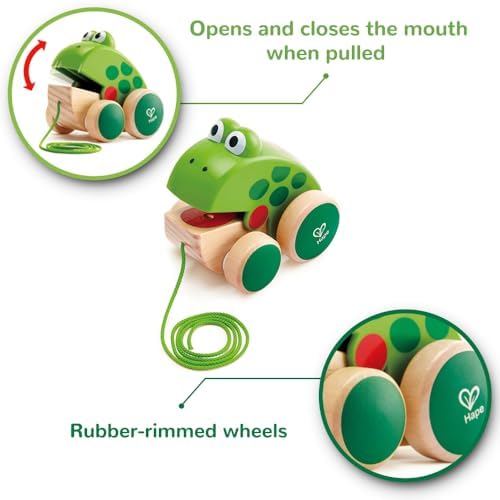 Hape Frog Pull-Along | Wooden Frog Fly Eating Pull Toddler Toy, Bright Colors - Image 5