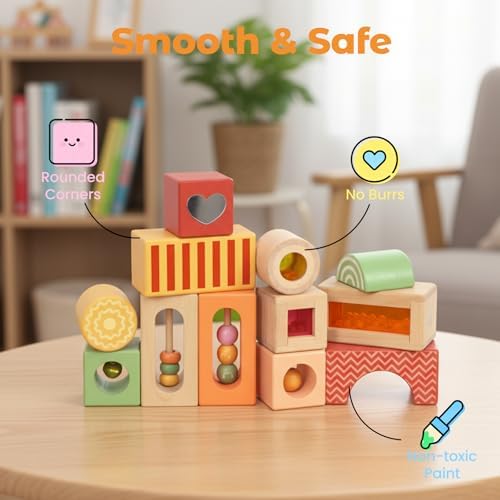 Fun with Sounds Wooden Discovery Blocks for Toddlers with Acoustic Sounds, Toddler Toys for Preschool Learning Activities (Red) - Image 4