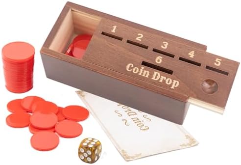 WodGod Coin Drop Game for 2-6 Players,Penny Game Contains 50 Coins,Wooden Game Box and 1 Dice,a Fun Board Game to Interact with Family and Friends by Unknown