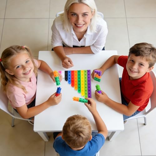 100 Pcs Math Linking Cubes - 10 Colors Connecting Counting Snap Blocks, Math Manipulatives for Early Math & Construction, Educational Toy for Preschool, Kindergarten, Homeschool - Image 7