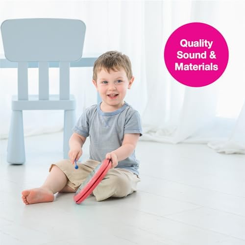 Edushape Classic Flat Drum for Baby with Easy-Grip Mallet - Set of 1 Red Color Baby Drum Toy for Toddlers, 2-Year Old and Up - Small Drums Musical Toy for Babies, Fun Tummy Time, Sensory Development - Image 3