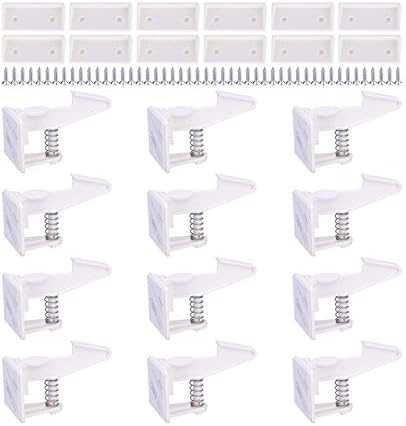 Cabinet Locks Child Safety Latches - OKEFAN 12 Pack Baby Proofing Cabinets Drawer Lock Adhesive Latch for Kids Proof Drawers No Drilling Tools Needed (White) by OKEFAN