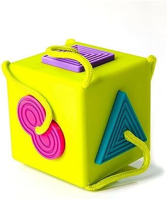 Fat Brain Toys OombeeCube, Toddler and Baby Toys 10 Months and Up, Travel-Friendly Shape Sorter with Tethered Shapes for Early Learning - Image 5