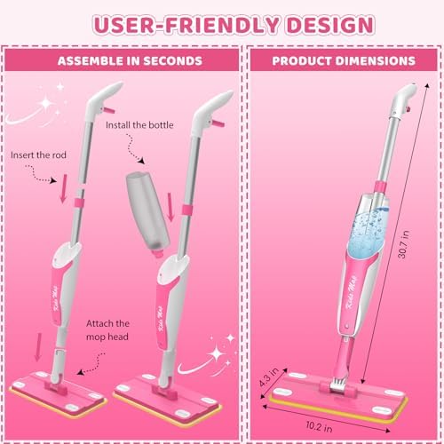 30in Kids Spray Mop, Toddler Cleaning Toy Mop, Magenta - Image 4