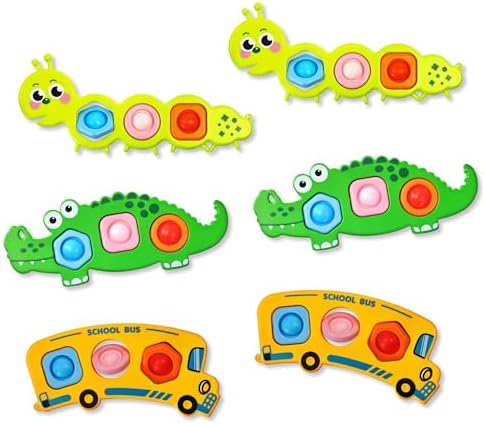 6PC Fidget Sensory Toys for Baby Airplane Travel Essential Activities, Party Favors Animal Pop Toys Autism Gifts for 12+ Month Babies Toddlers 1 2 3 Year Old Easter Basket Stuffers Gift by CHILVIL