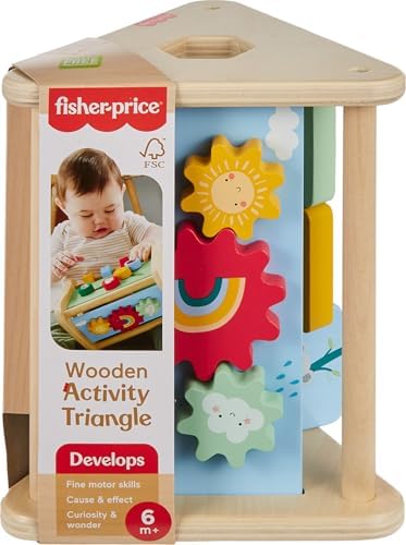 Fisher-Price Wood Baby Toy Activity Triangle, 3-Sided Wooden Fine Motor Developmental Play for Infants Ages 6+ Months​ - Image 6
