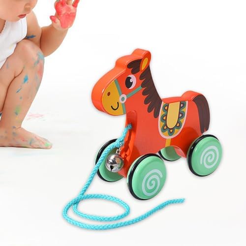 Handmade Wooden Pull Toy, Walking Wooden Toys, Push Pull Toy, Pull Along Toy with String for Children 1 Year Olds Gifts, Horse - Image 4
