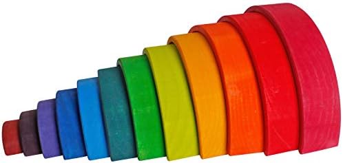 Dinhon Wooden Rainbow Stacking Toys, 12 Pcs Wood Building Blocks Set Wooden Building Blocks Nesting Puzzles, Early Matching Educational Learning Montessori Toys for Kids 3 4 5 6 Years and Up - Image 3