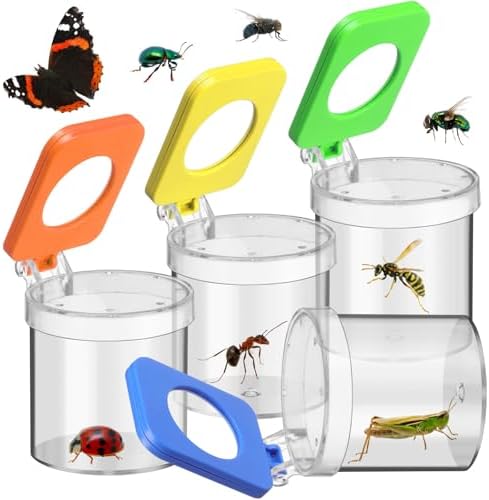 Halloscume 4 Pcs Insect Bug Viewer for Kids Magnifying Insect Box Bug Catcher Magnifier Container Critter Collection Kit Insect Cage Jar for Children Science Nature Exploration Tool by Halloscume