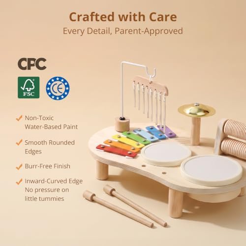 Wooden Drum Set for Toddlers 1-3, Montessori Musical Toy for Kids - Image 3
