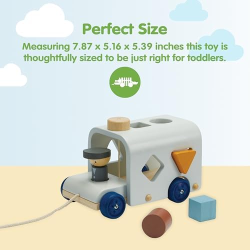 PlanToys® Wooden Shape Sorting Bus Toy for Kids Ages 3+ Montessori Play Set - Image 2