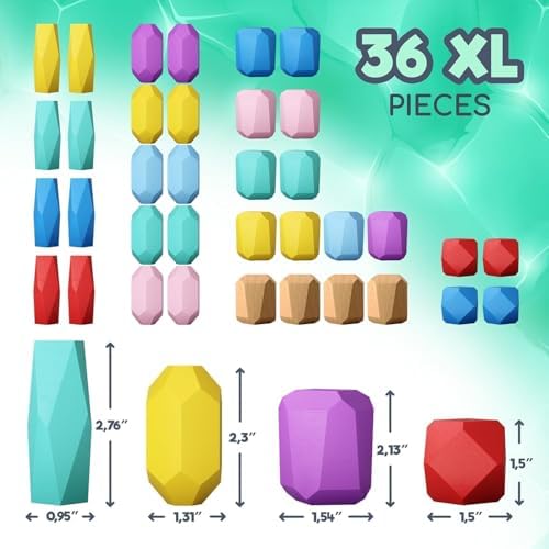 Wooden Stacking Blocks – Montessori Toys for 1 2 3 4 5 6 Year Old Toddlers and Kids, No Choking Hazard – Building Rocks Stones Games, for Girls and Boys - Image 2
