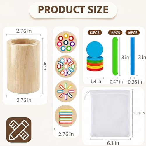 Wooden Montessori Toys for 1, 2,3 Year Old: 4 in 1 Fine Motor Skills, Learning Color Matching Sorting Sensory - Easter Basket Stuffer for Toddler Boy Girls - 18 Month - Image 2