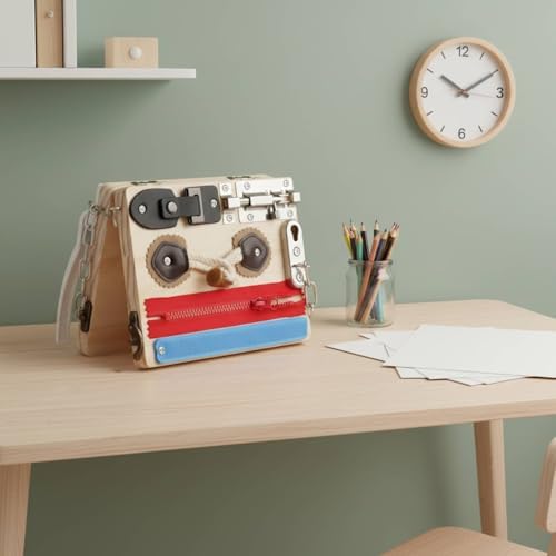 DYNWAVE Children Learning Board Wooden Busy Board Activity Board Sensory Board with Locks Buckles Buttons and Zippers for Hand Eye Coordination Folding Portable Case Suitable for Travel car Rides - Image 4