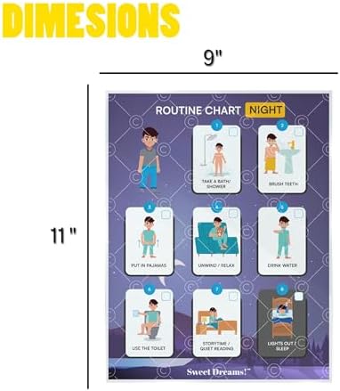 Night Routine Chart for Kids – Step-by-Step Visual Schedule (9x12 Laminated) | Self-Care Educational Chart for Children, Special Needs & Autism – Bedtime Routine Support – English - Image 3