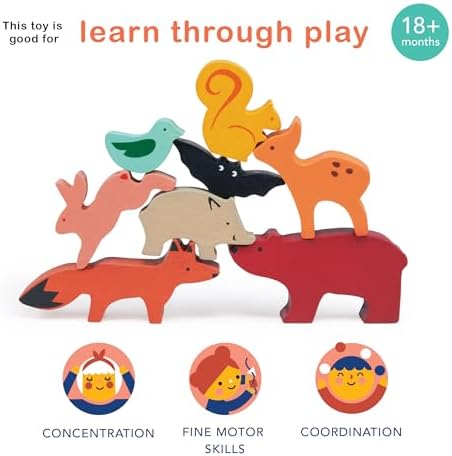Mentari Toys - Happy Stacking Forest - 8pc Wooden Stacking Toy for Toddlers - Colorful Nature Theme Balancing Activity Toy with Bag - Boost Fine Motor Skills and Dexterity - Educational Toy - Age 18m+ - Image 4