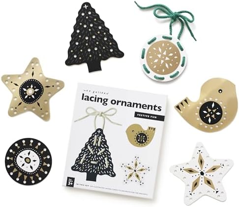 Wee Gallery Holiday Lacing Cards, Sewing Board and Travel Game for Toddlers and Preschoolers, Fine Motor Skills Toy, Montessori-Inspired Educational Kids Craft Activity for Ages 3+ by WeeGallery