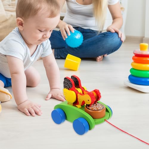 Chicken Pull Along Wooden Toy Cart for Boys and Girls, Early Education - Image 2